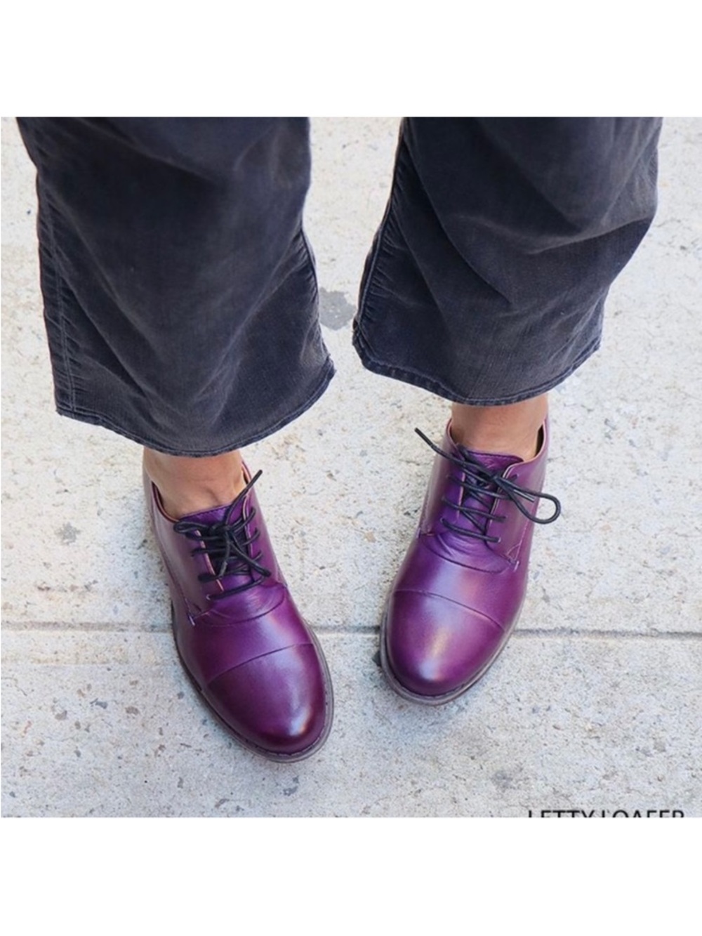 Miz Mooz Letty Eggplant Purple Leather Lace-Up Oxford Shoes - Picture 3 of 12